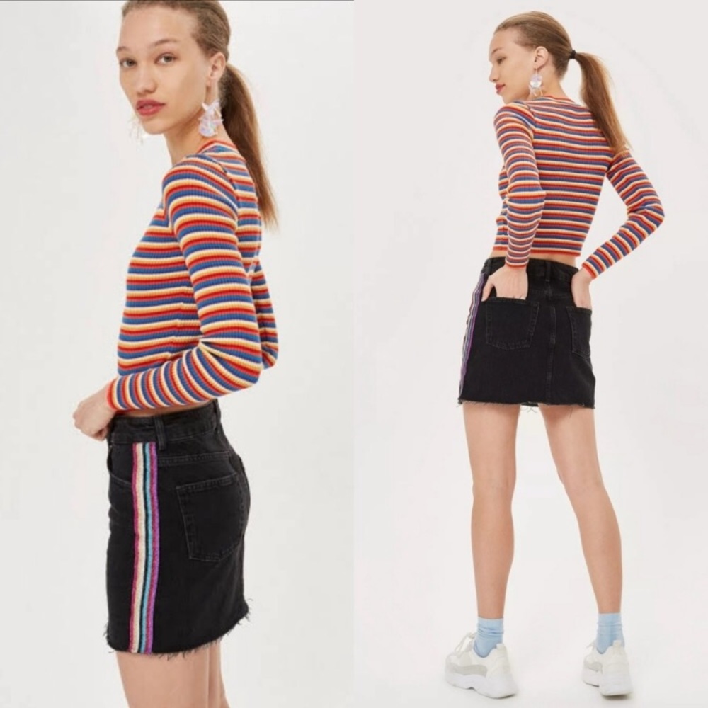 Topshop Moto rainbow track stripe denim skirt‎ / 8 - Picture 3 of 7